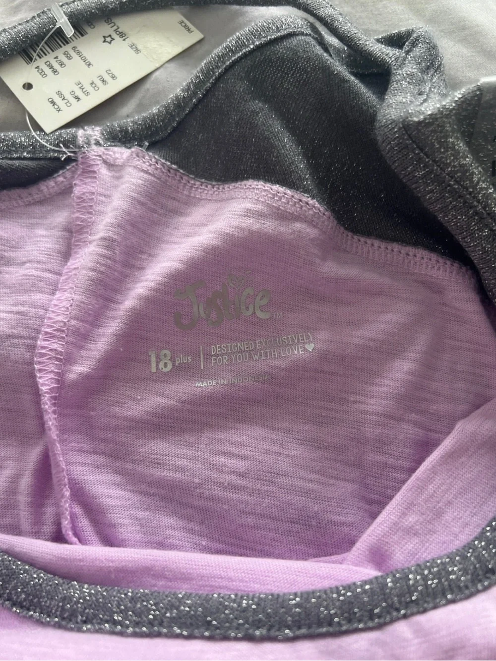 Justice Graphic Long Sleeve Top with Shimmery Gray Sleeves
